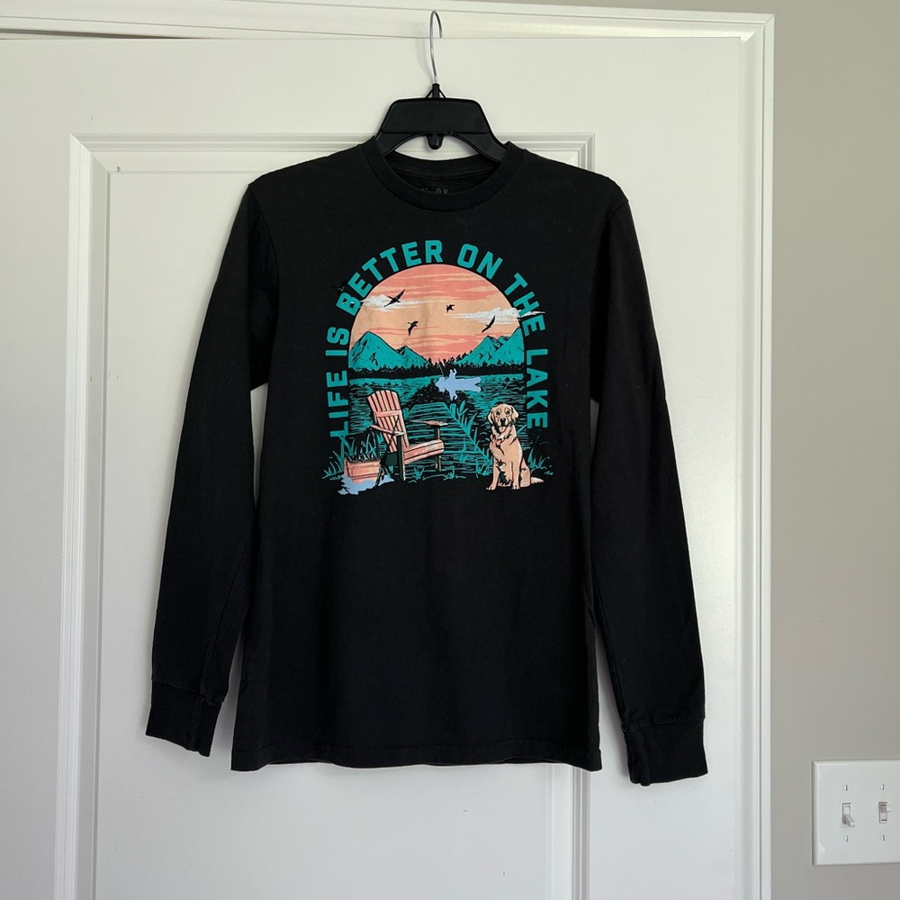 Croft & Barrow Mens Dark Gray Long Sleeve Graphic Tee